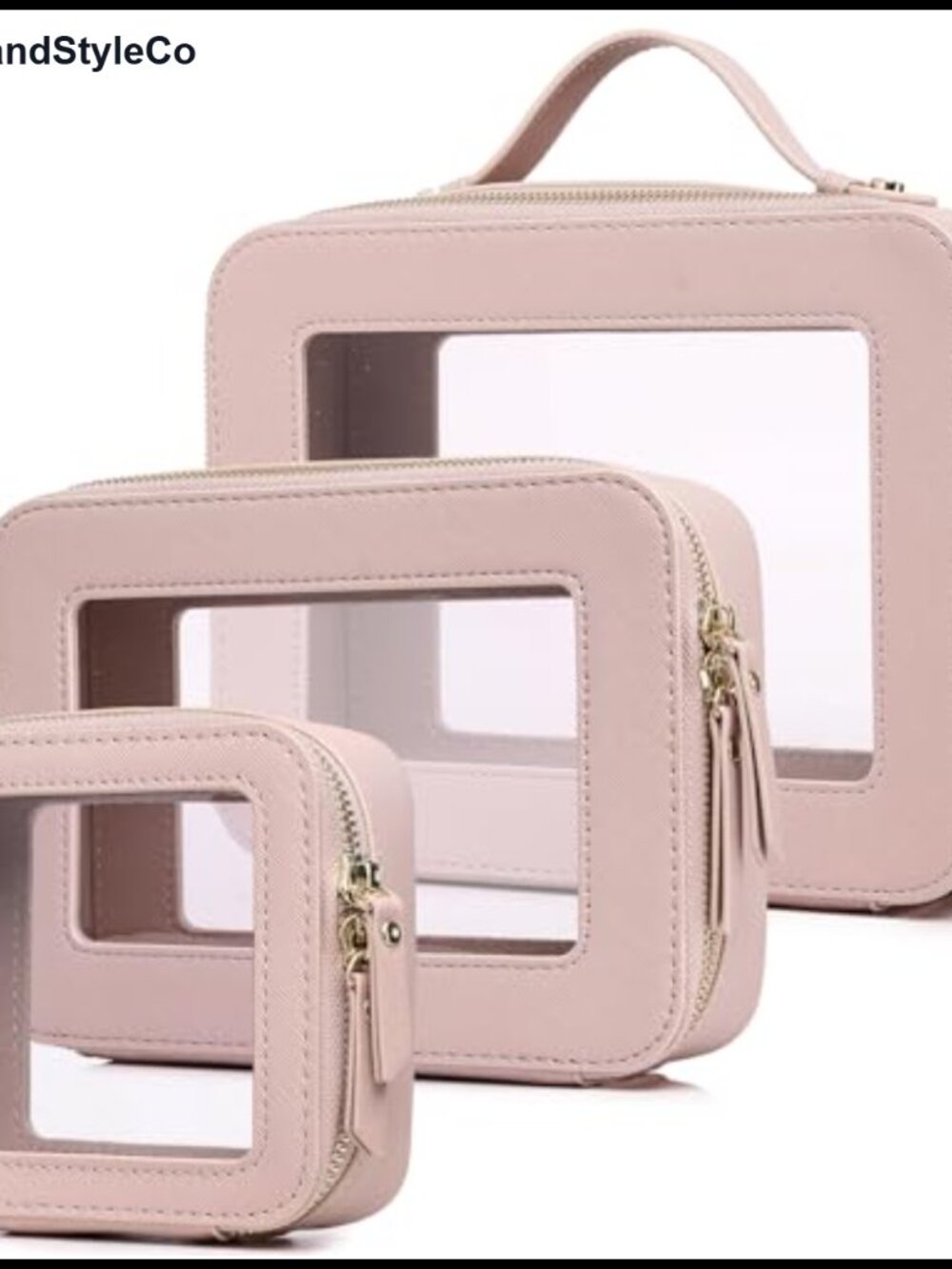 Clear Makeup Bag Set with Faux Leather Trim, 3 Pieces, TSA Approved